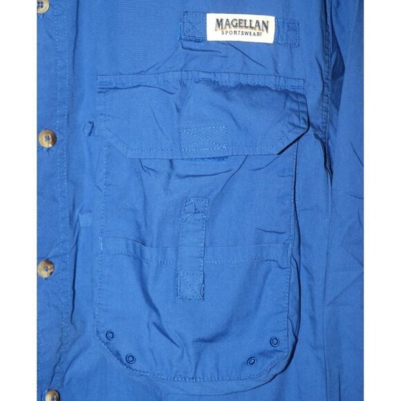 Magellan Men's Blue Vented Button Front Shirt S Lake Fork Cotton Pockets - Picture 5 of 10